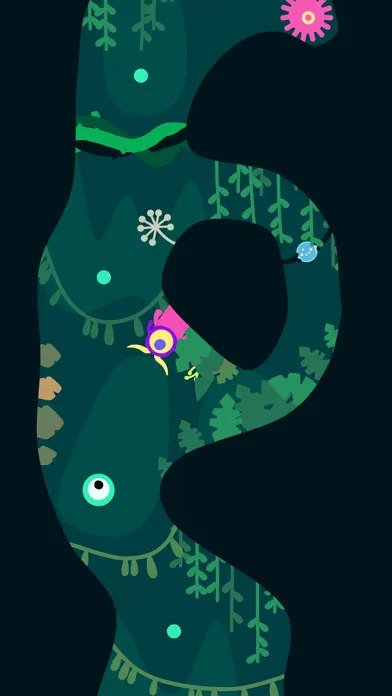 Livello di Ordia: una caverna verde a forma di serpente con la creatura rosa e viola appoggiata a una parete, il percorso di salto visibile per intero nella schermata.